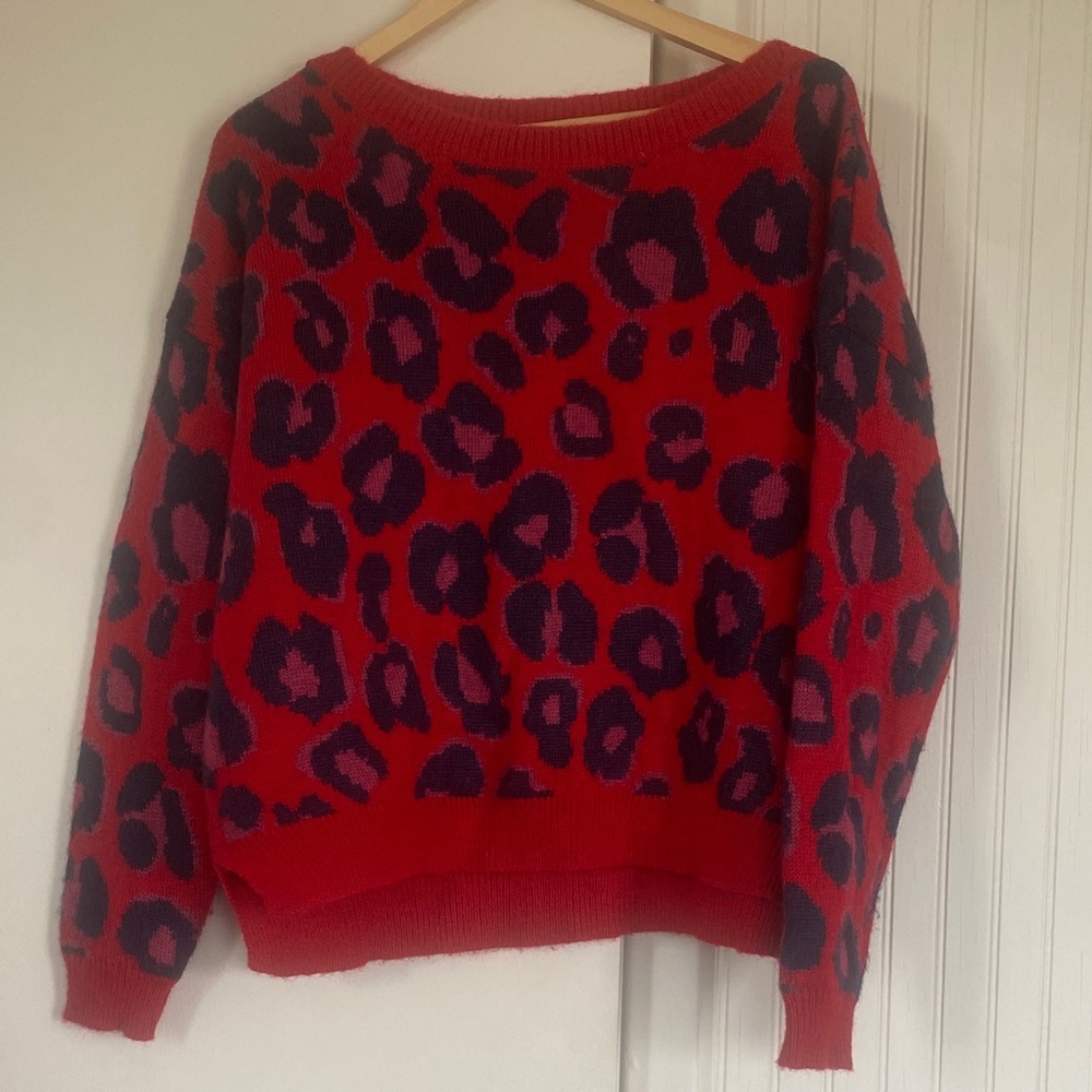 Juicy Couture Red and Purple Patterned Sweater